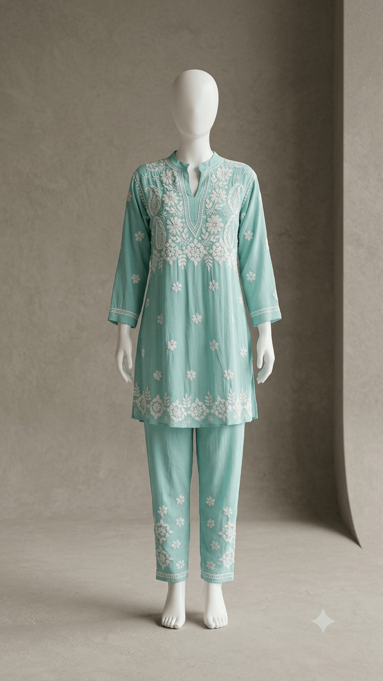 Modal Chinese Collar Chikankari Coord set