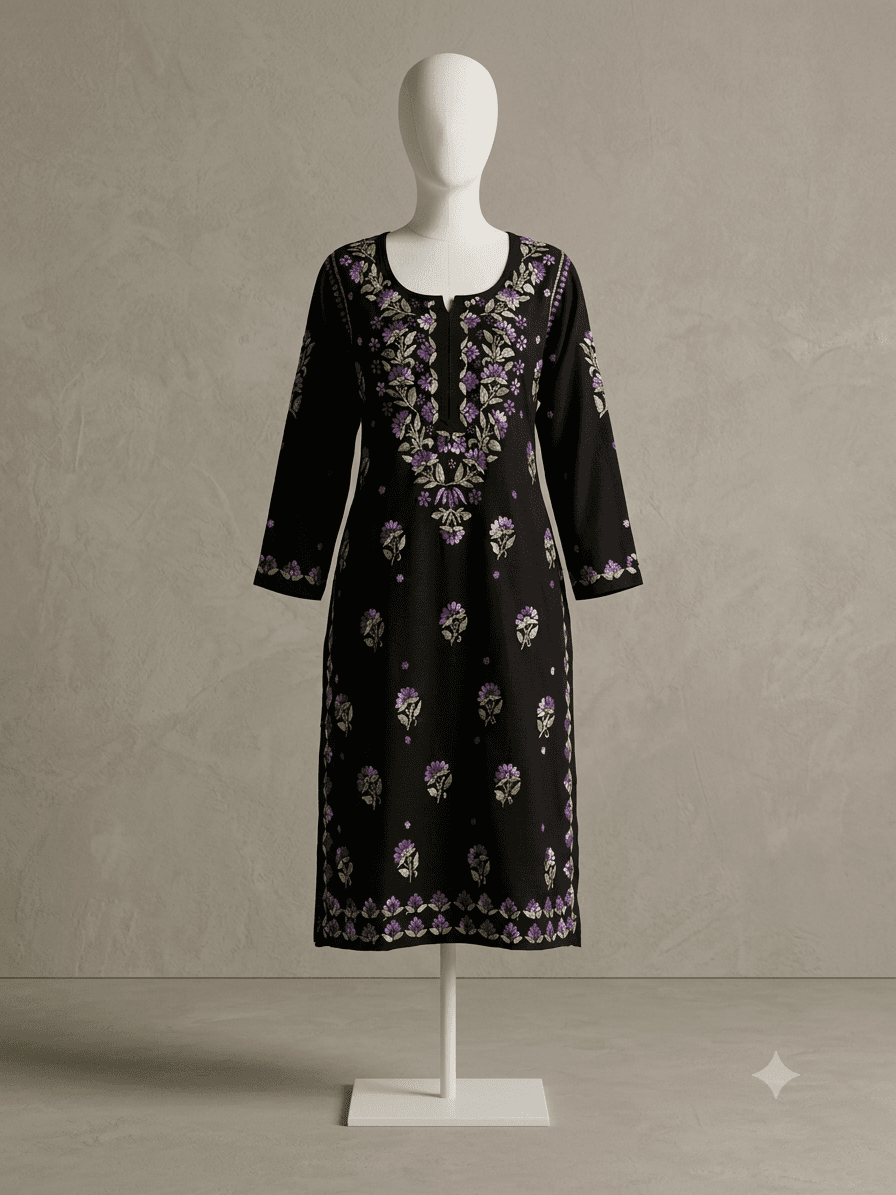 Rayon Multi on Black Kurti