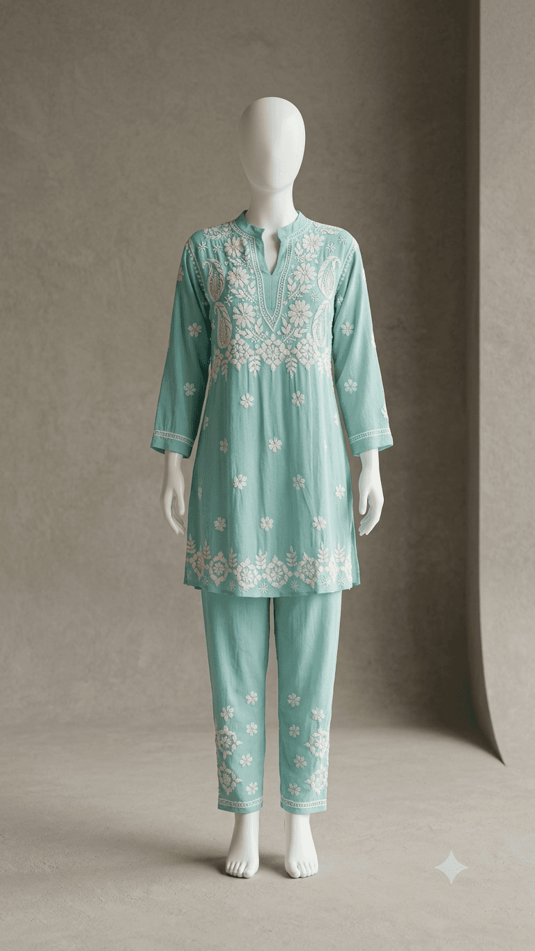 Modal Chinese Collar Chikankari Coord set